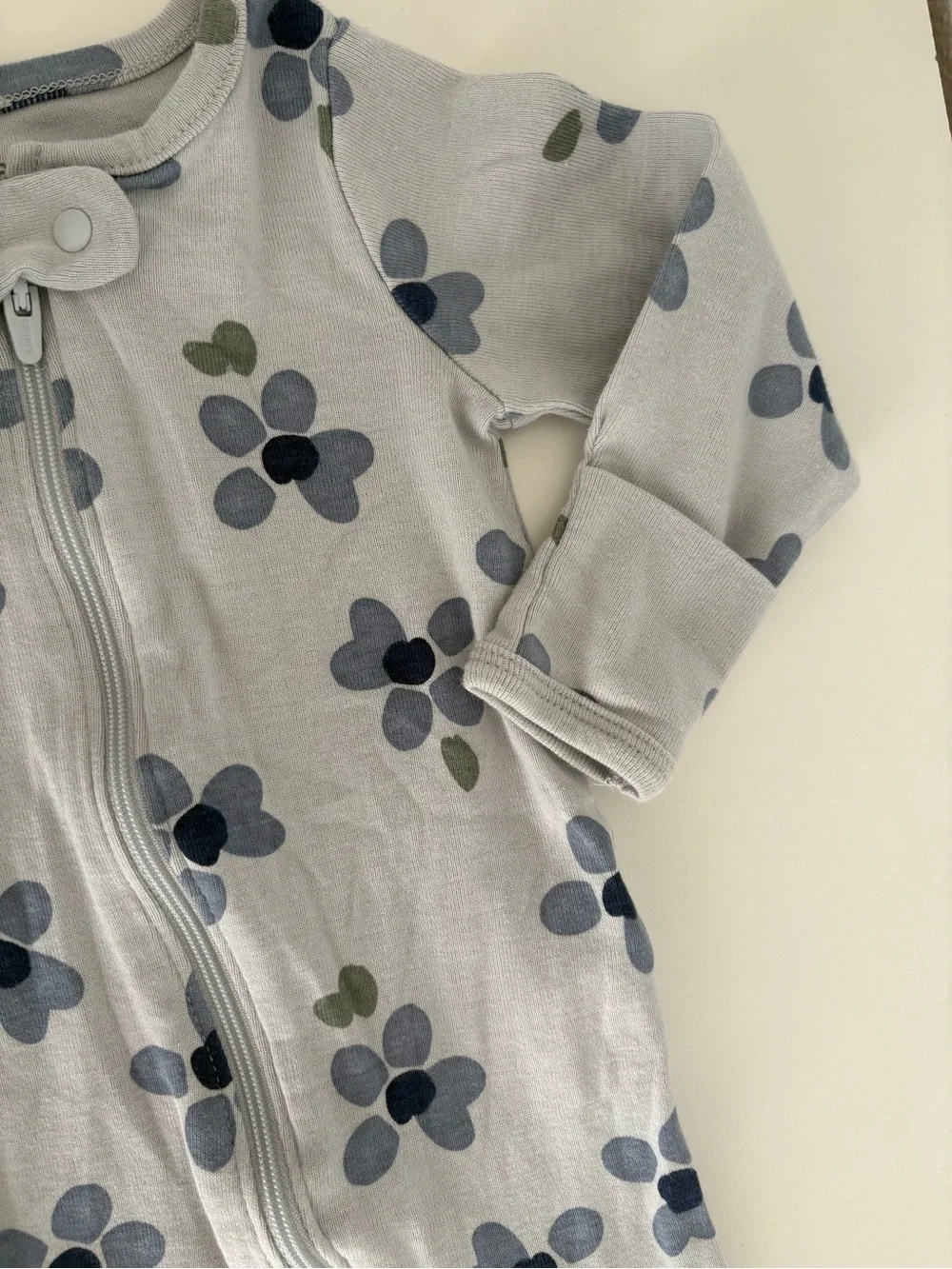 Carter's Light Blue Floral Zip Front Footed One-Piece 3M